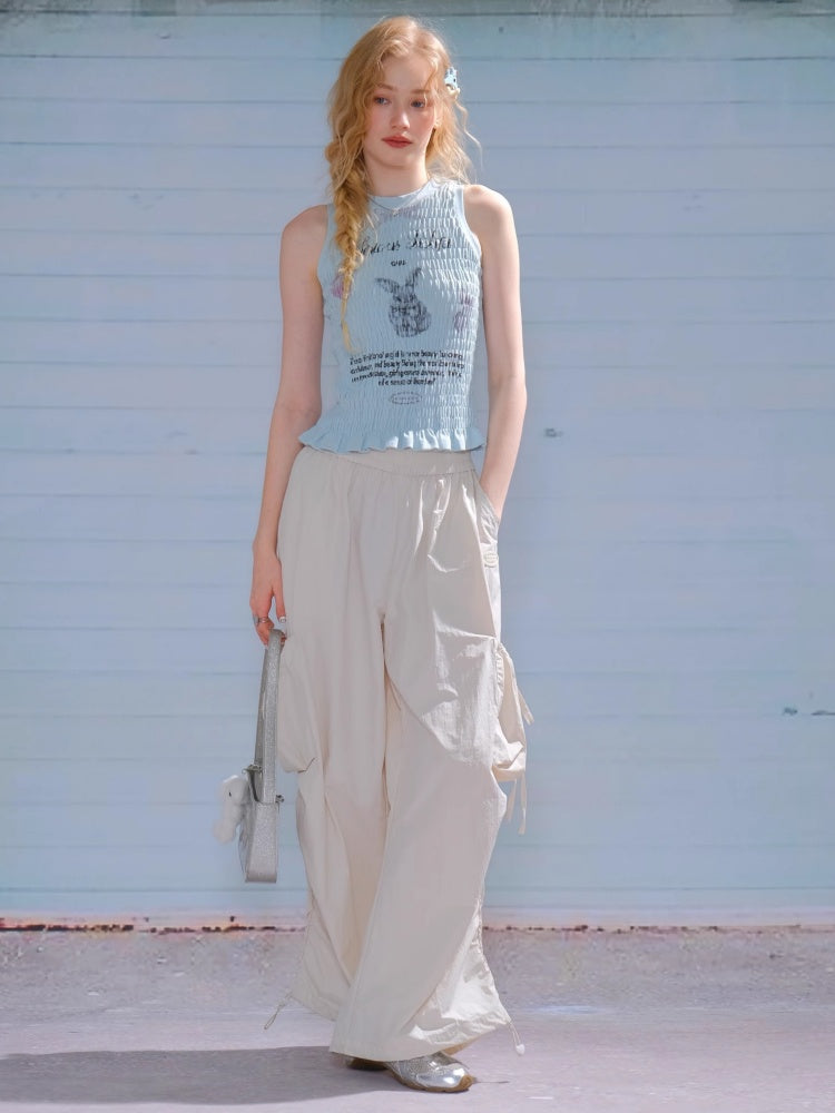 Rabbit Print Shirring Pleated Hem Tank Top【s0000013154】