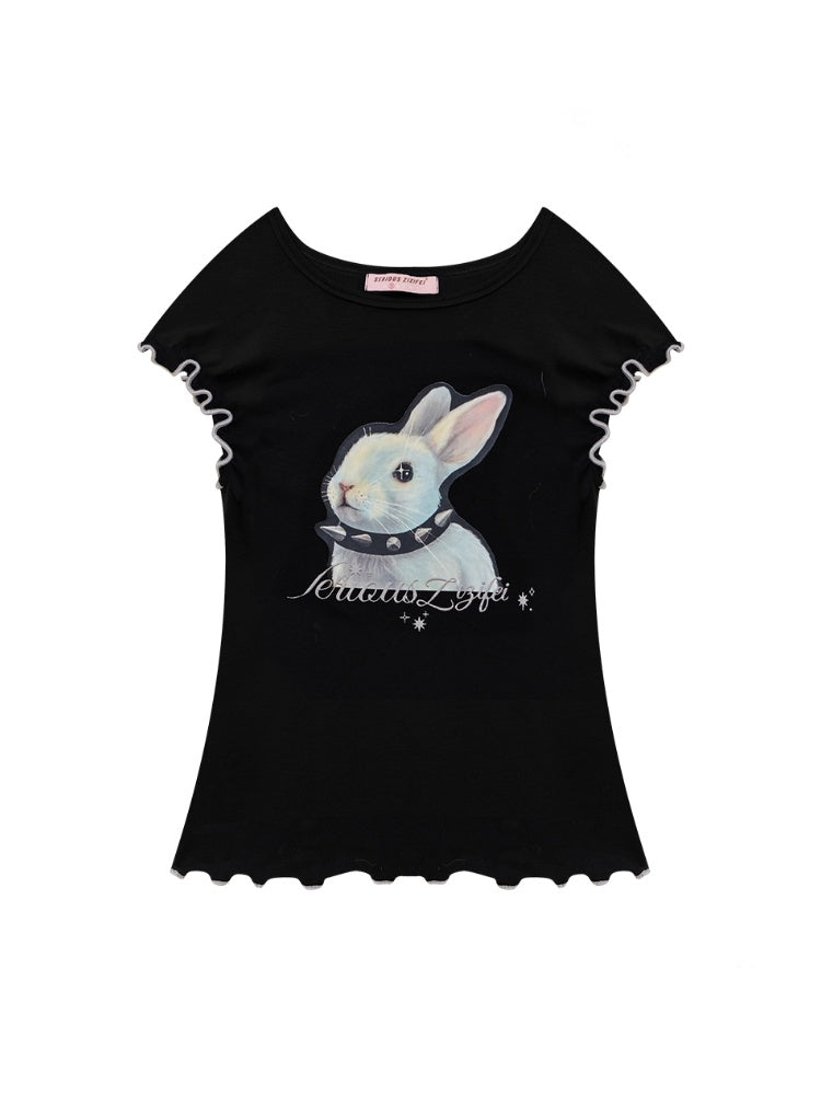 Mellow Ruffle Bunny Graphic Short Sleeve T-Shirt【s0000013155】