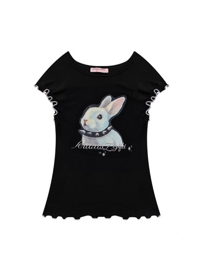 Mellow Ruffle Bunny Graphic Short Sleeve T-Shirt【s0000013155】