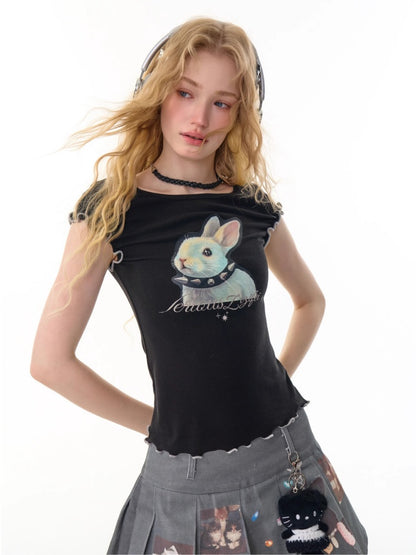 Mellow Ruffle Bunny Graphic Short Sleeve T-Shirt【s0000013155】