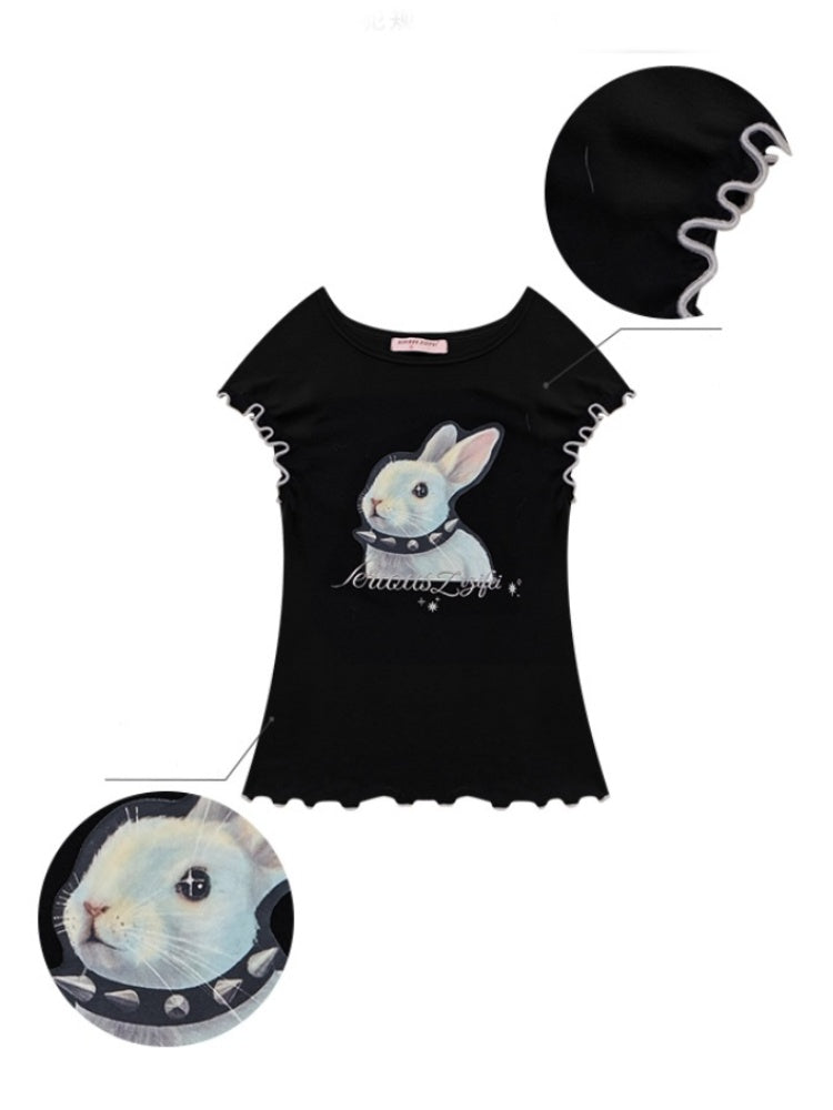 Mellow Ruffle Bunny Graphic Short Sleeve T-Shirt【s0000013155】