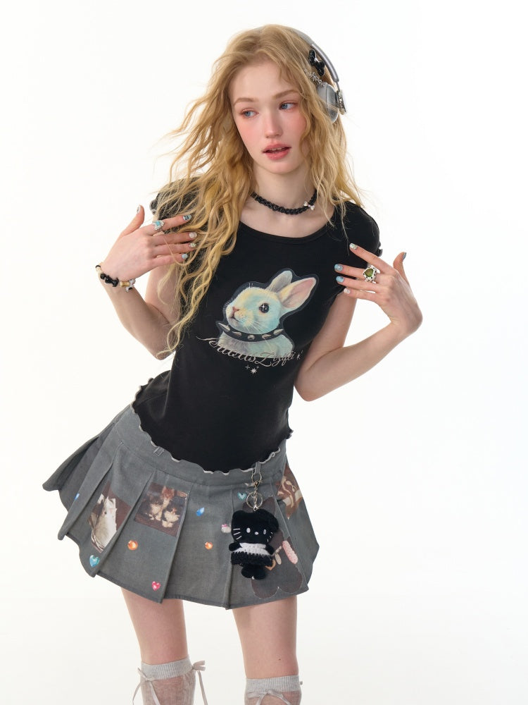 Mellow Ruffle Bunny Graphic Short Sleeve T-Shirt【s0000013155】