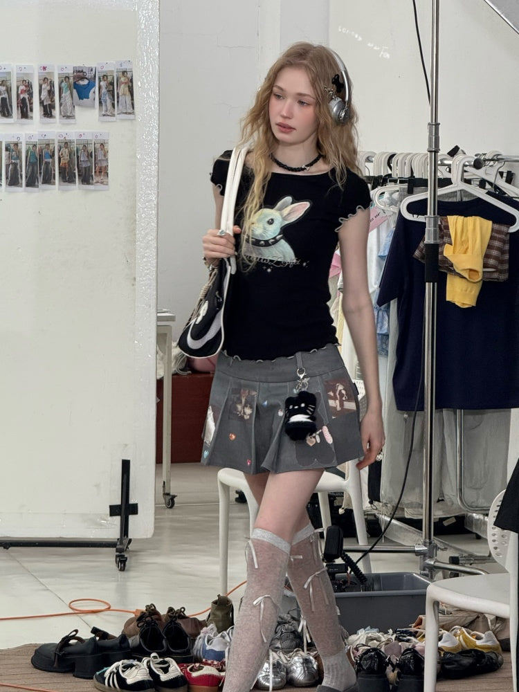 Mellow Ruffle Bunny Graphic Short Sleeve T-Shirt【s0000013155】