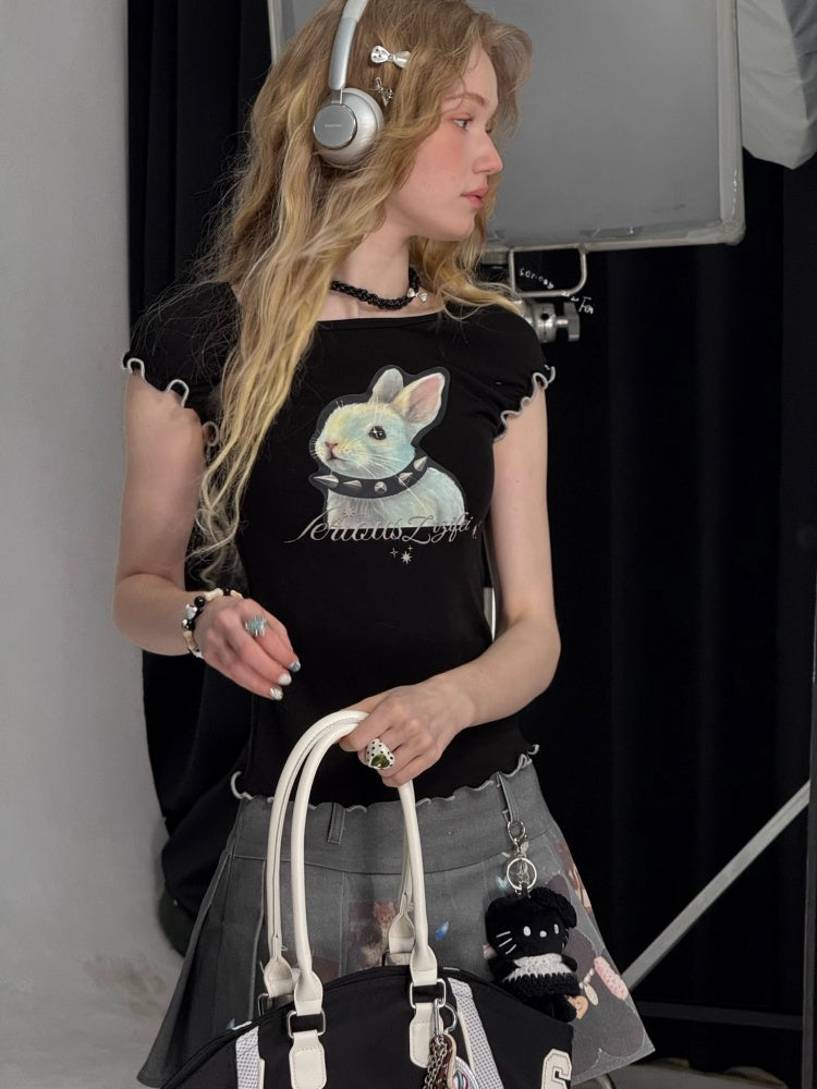 Mellow Ruffle Bunny Graphic Short Sleeve T-Shirt【s0000013155】