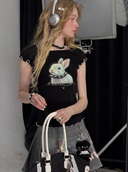 Mellow Ruffle Bunny Graphic Short Sleeve T-Shirt【s0000013155】