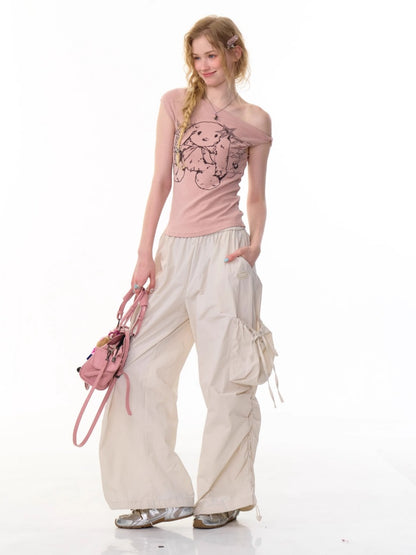One Shoulder Bunny Graphic T-Shirt【s0000013159】