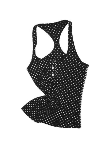 Henley Collar Polka Dot Striped Racerback Tank Top & High Waisted Easy Pants Set【s0000013383】