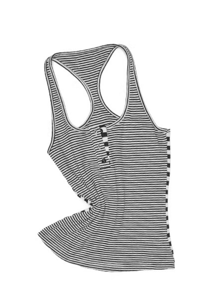 Henley Collar Polka Dot Striped Racerback Tank Top & High Waisted Easy Pants Set【s0000013383】