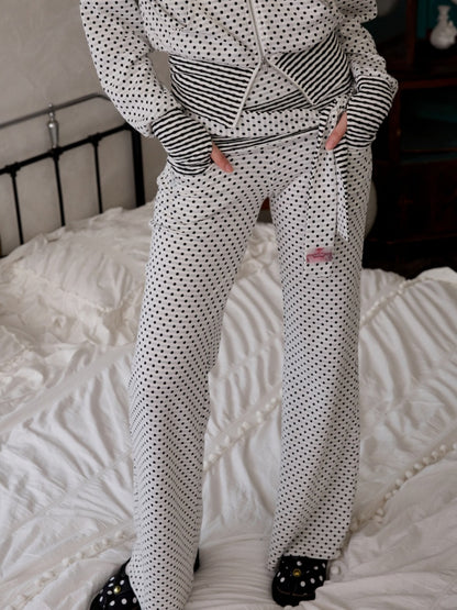 Henley Collar Polka Dot Striped Racerback Tank Top & High Waisted Easy Pants Set【s0000013383】
