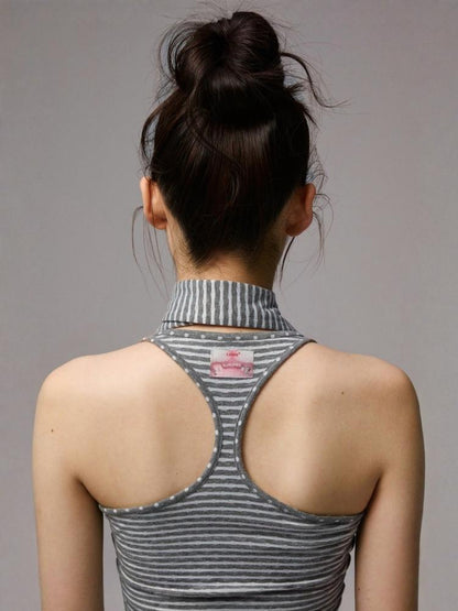 Henley Collar Polka Dot Striped Racerback Tank Top & High Waisted Easy Pants Set【s0000013383】