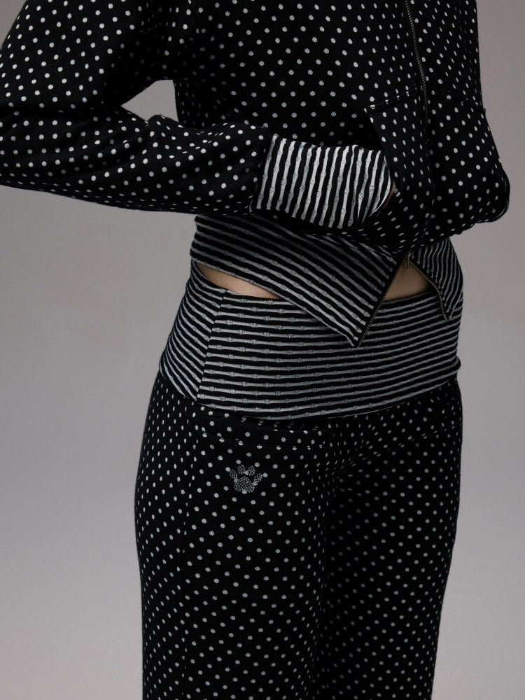 Henley Collar Polka Dot Striped Racerback Tank Top & High Waisted Easy Pants Set【s0000013383】