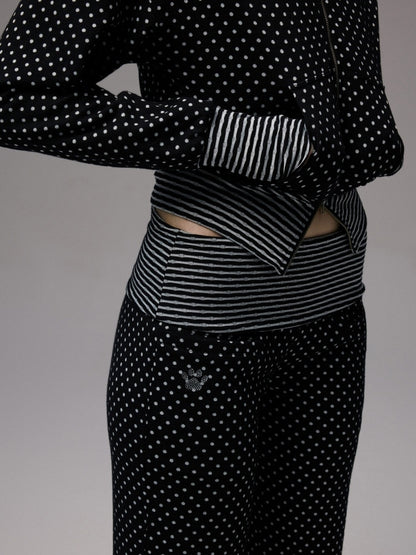 Henley Collar Polka Dot Striped Racerback Tank Top & High Waisted Easy Pants Set【s0000013383】