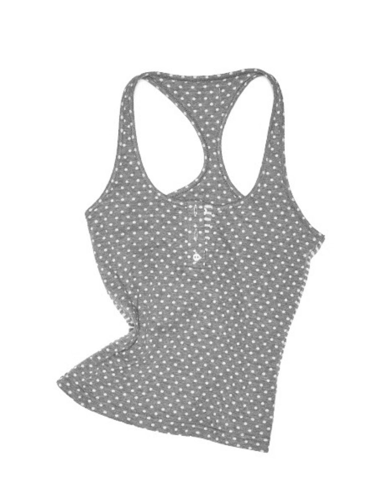 Henley Collar Polka Dot Striped Racerback Tank Top & High Waisted Easy Pants Set【s0000013383】