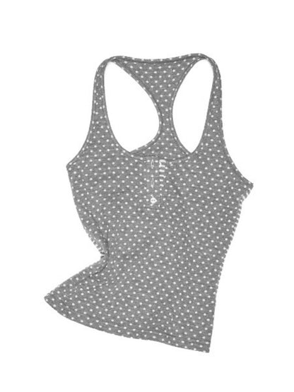 Henley Collar Polka Dot Striped Racerback Tank Top & High Waisted Easy Pants Set【s0000013383】