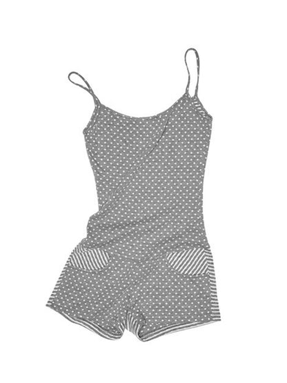 Polka Dot Striped Slimming Suspender Jumpsuit Loose Short Zip-up Hoodie Set【s0000013384】