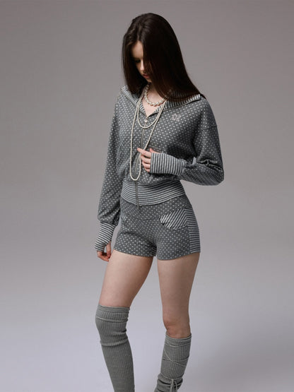 Polka Dot Devil Horn Zip-up Cropped Hoodie【s0000013385】