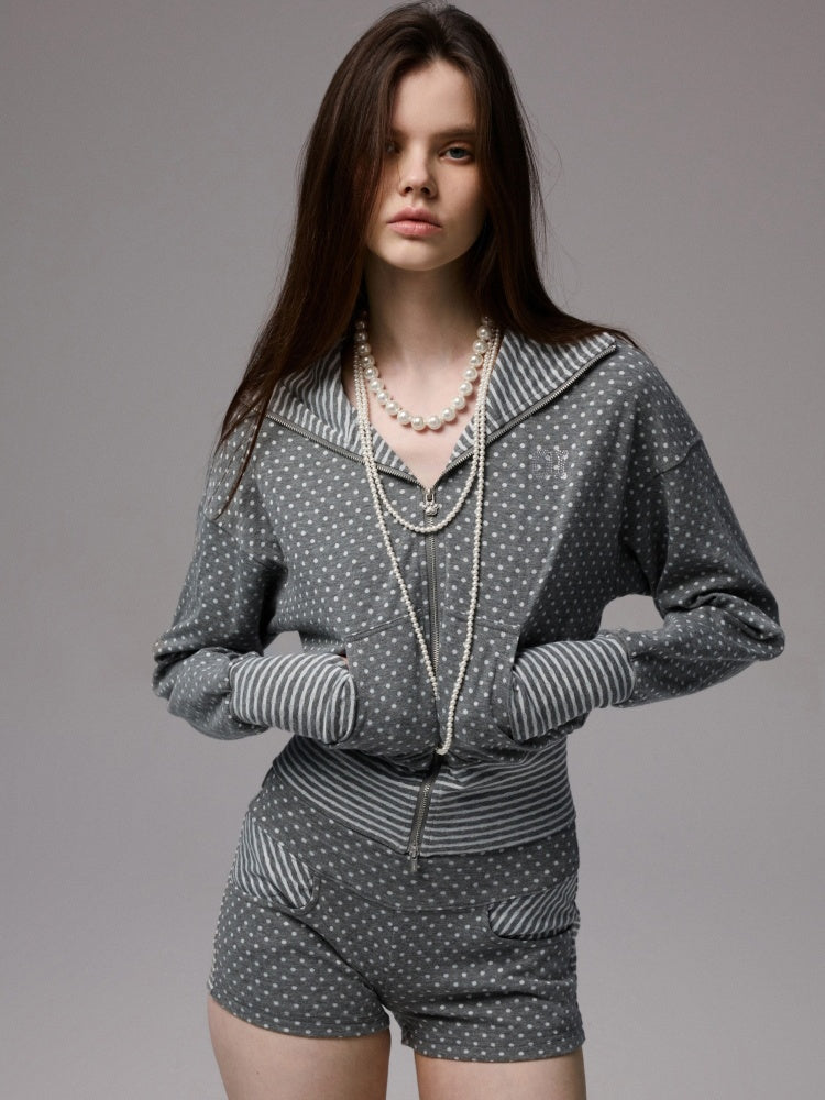 Polka Dot Devil Horn Zip-up Cropped Hoodie【s0000013385】