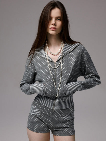 Polka Dot Devil Horn Zip-up Cropped Hoodie【s0000013385】