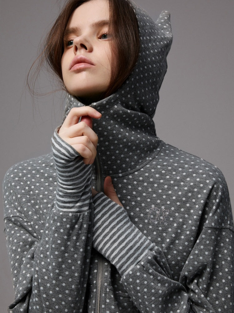 Polka Dot Devil Horn Zip-up Cropped Hoodie【s0000013385】