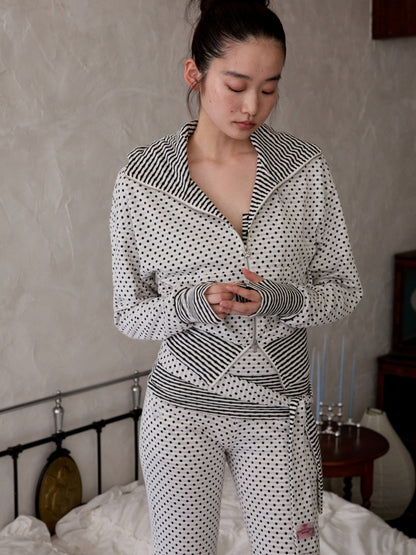 Polka Dot Devil Horn Zip-up Cropped Hoodie【s0000013385】