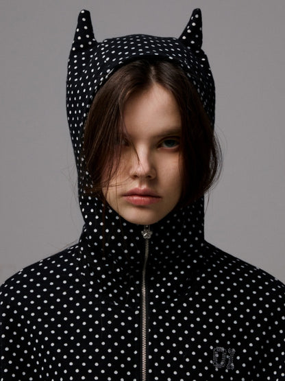 Polka Dot Devil Horn Zip-up Cropped Hoodie【s0000013385】