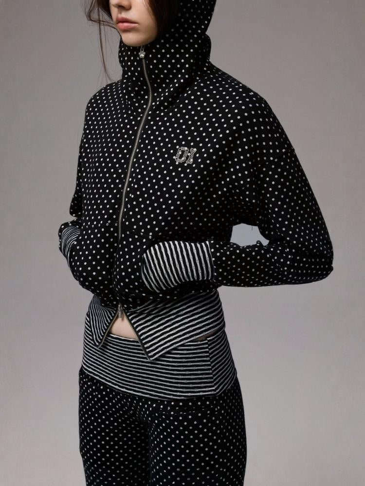 Polka Dot Devil Horn Zip-up Cropped Hoodie【s0000013385】