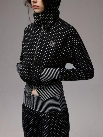 Polka Dot Devil Horn Zip-up Cropped Hoodie【s0000013385】