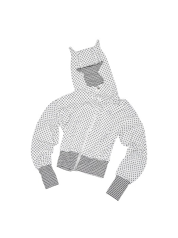 Polka Dot Devil Horn Zip-up Cropped Hoodie【s0000013385】