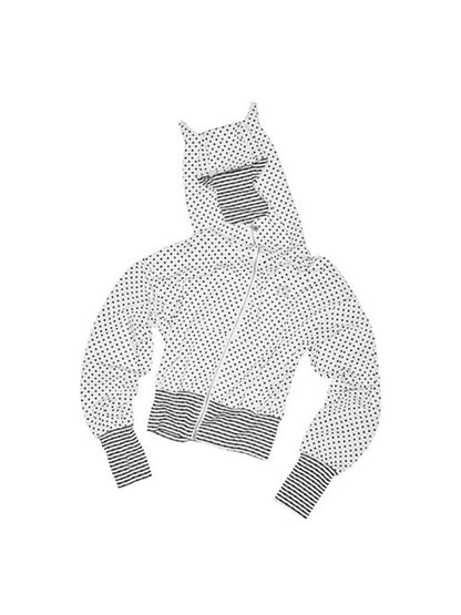 Polka Dot Devil Horn Zip-up Cropped Hoodie【s0000013385】