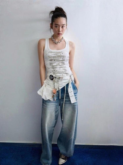 Letter Print Rivet I-Line Tank Top【s0000013387】