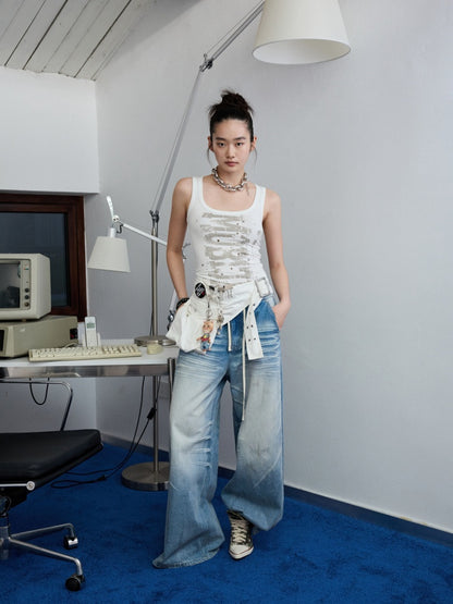 Letter Print Rivet I-Line Tank Top【s0000013387】