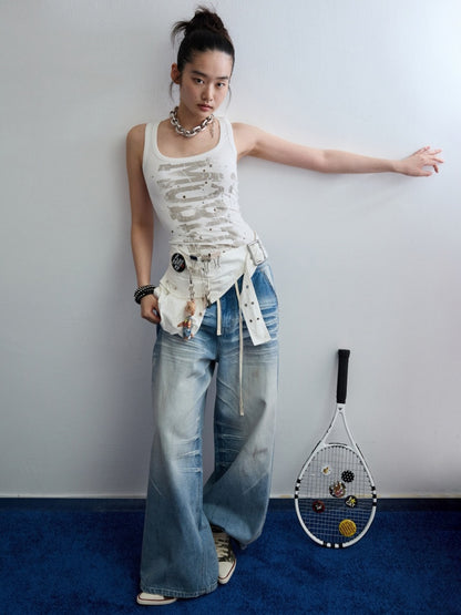 Letter Print Rivet I-Line Tank Top【s0000013387】