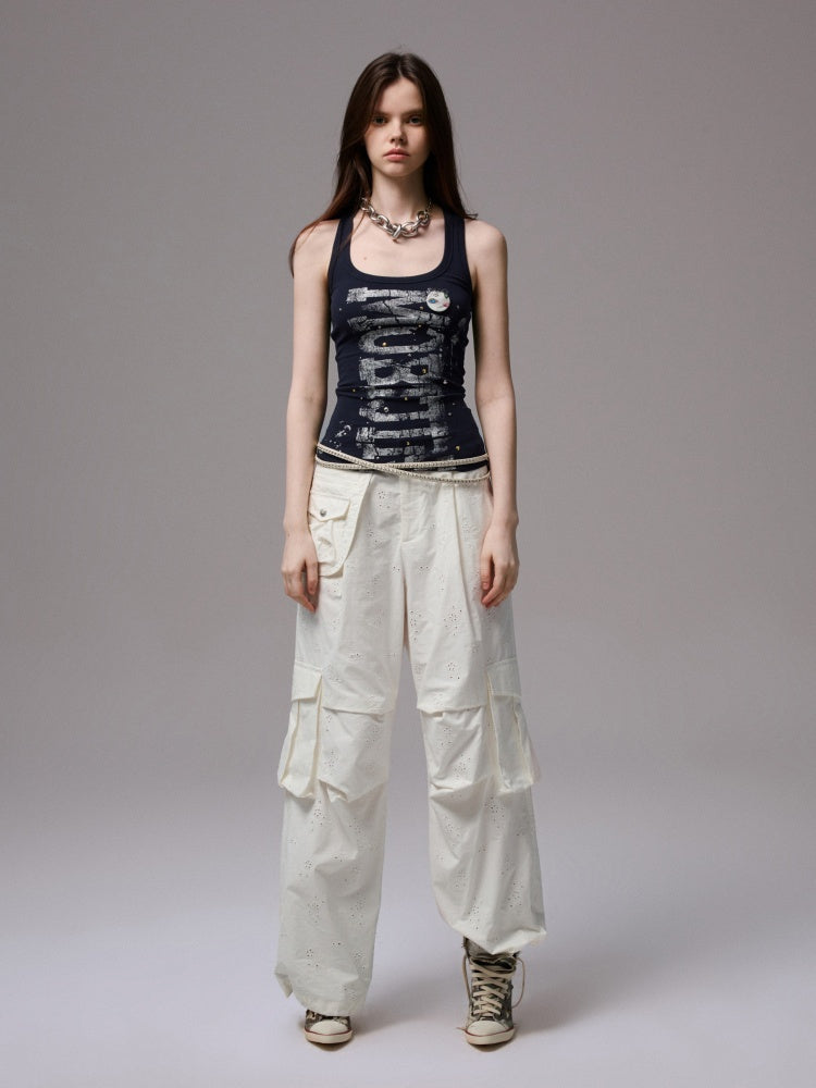 Letter Print Rivet I-Line Tank Top【s0000013387】