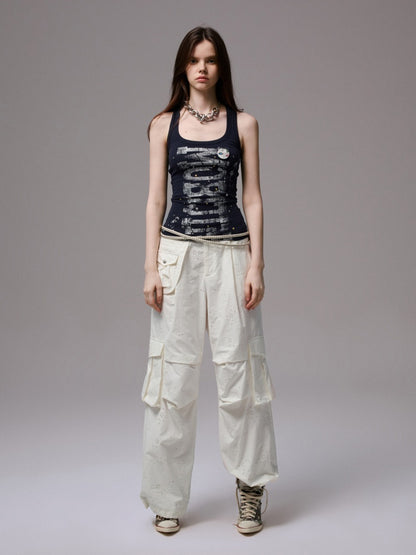 Letter Print Rivet I-Line Tank Top【s0000013387】