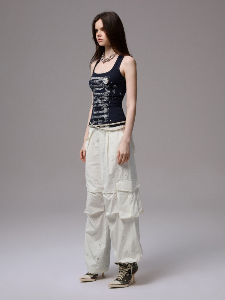 Letter Print Rivet I-Line Tank Top【s0000013387】