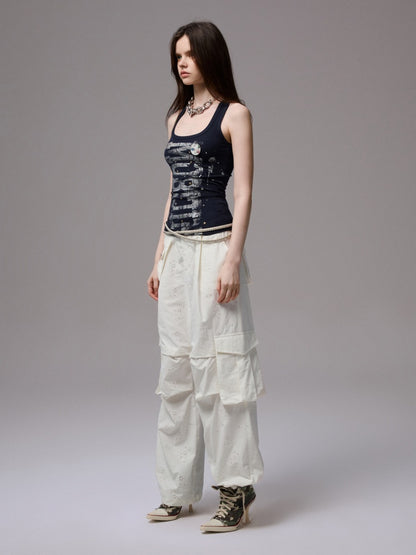 Letter Print Rivet I-Line Tank Top【s0000013387】