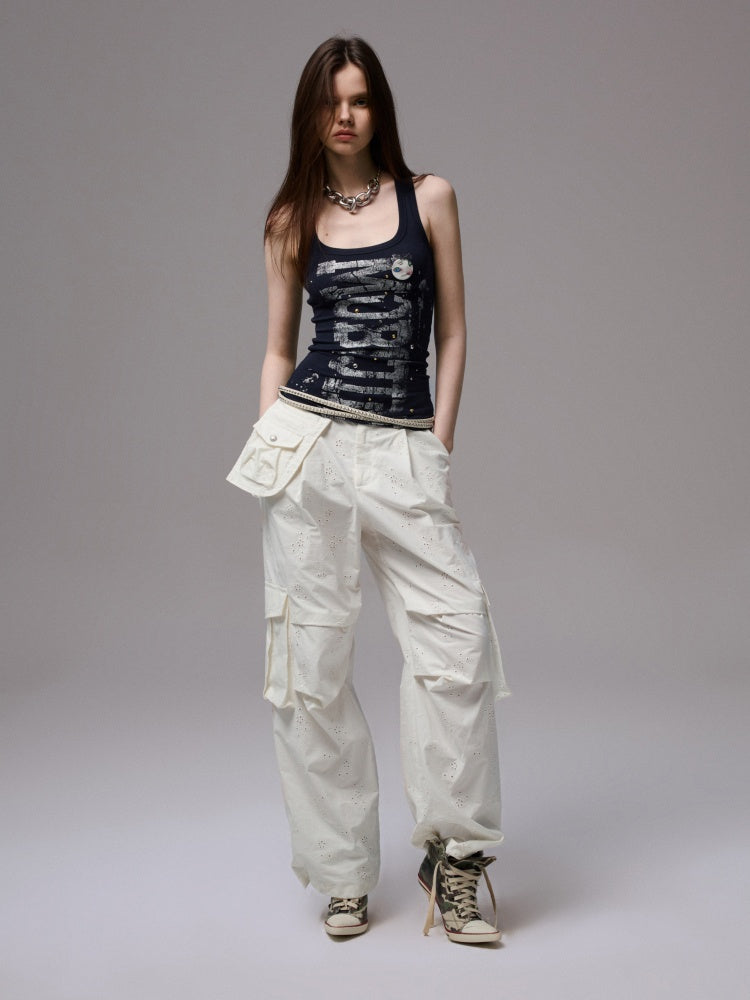 Letter Print Rivet I-Line Tank Top【s0000013387】