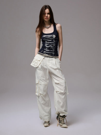 Letter Print Rivet I-Line Tank Top【s0000013387】