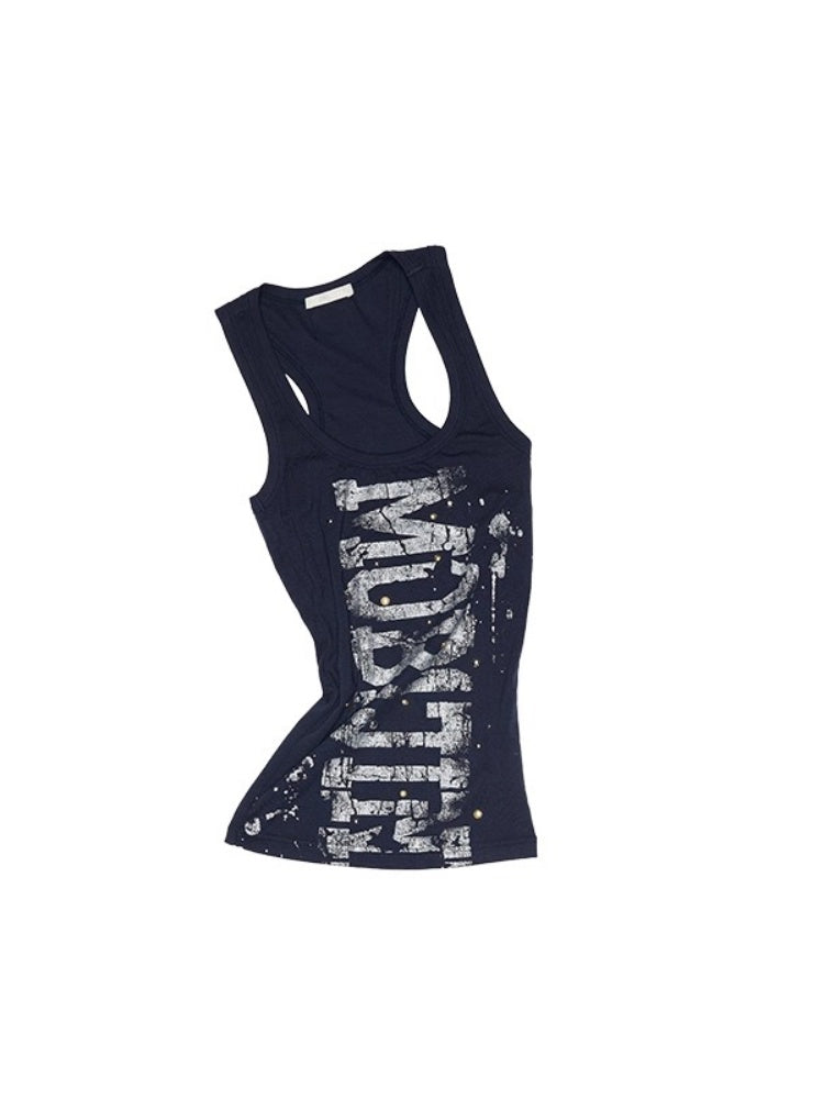 Letter Print Rivet I-Line Tank Top【s0000013387】