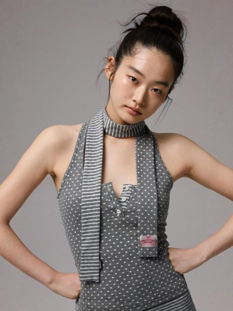 Polka Dot&Stripe Reversible Scarf【s0000013388】