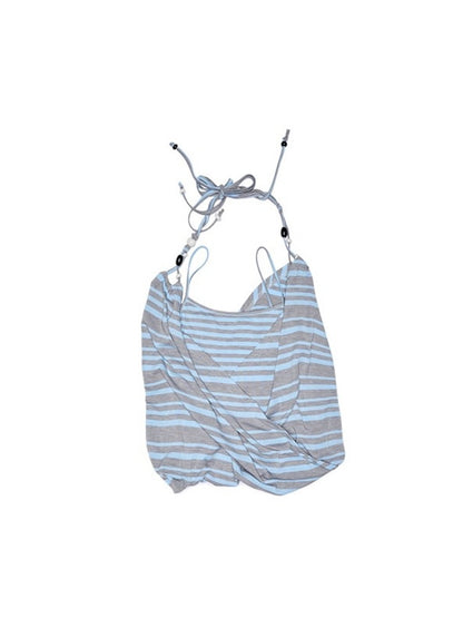 Contrast Stripe Slim Faux  Layered Beaded Halter Neck Camisole【s0000013390】