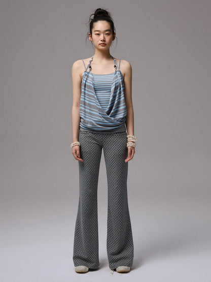 Contrast Stripe Slim Faux  Layered Beaded Halter Neck Camisole【s0000013390】