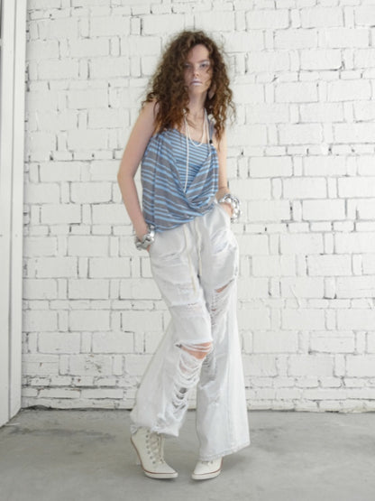 Contrast Stripe Slim Faux  Layered Beaded Halter Neck Camisole【s0000013390】