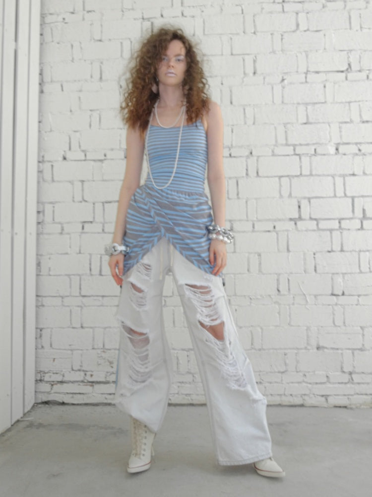 Contrast Stripe Slim Faux  Layered Beaded Halter Neck Camisole【s0000013390】
