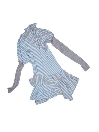 Striped Irregular Patchwork Long Sleeve Dress【s0000013391】