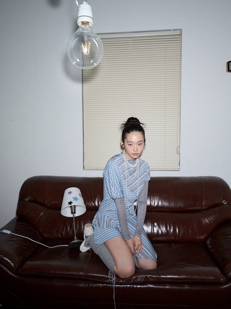 Striped Irregular Patchwork Long Sleeve Dress【s0000013391】