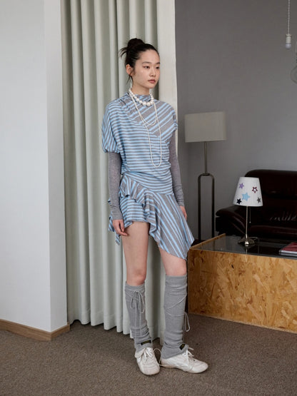 Striped Irregular Patchwork Long Sleeve Dress【s0000013391】