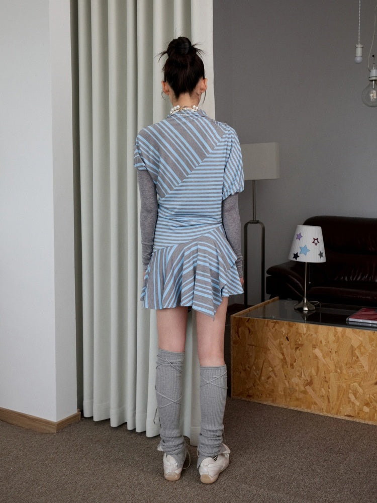 Striped Irregular Patchwork Long Sleeve Dress【s0000013391】