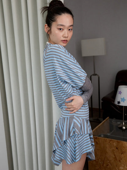 Striped Irregular Patchwork Long Sleeve Dress【s0000013391】