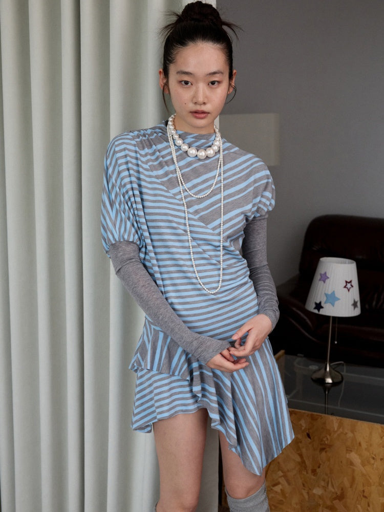 Striped Irregular Patchwork Long Sleeve Dress【s0000013391】